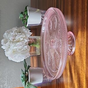 Indiana Glass Pink Glass Pedestal Cake Stand